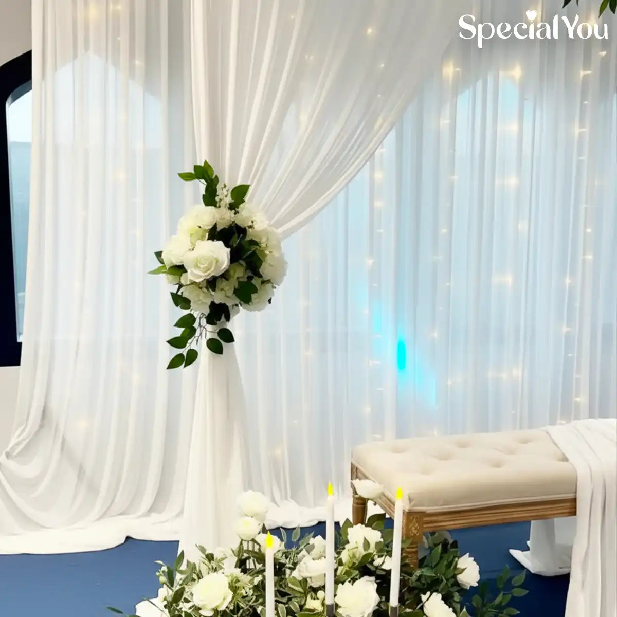 White Floral Curtain Backdrop Decor