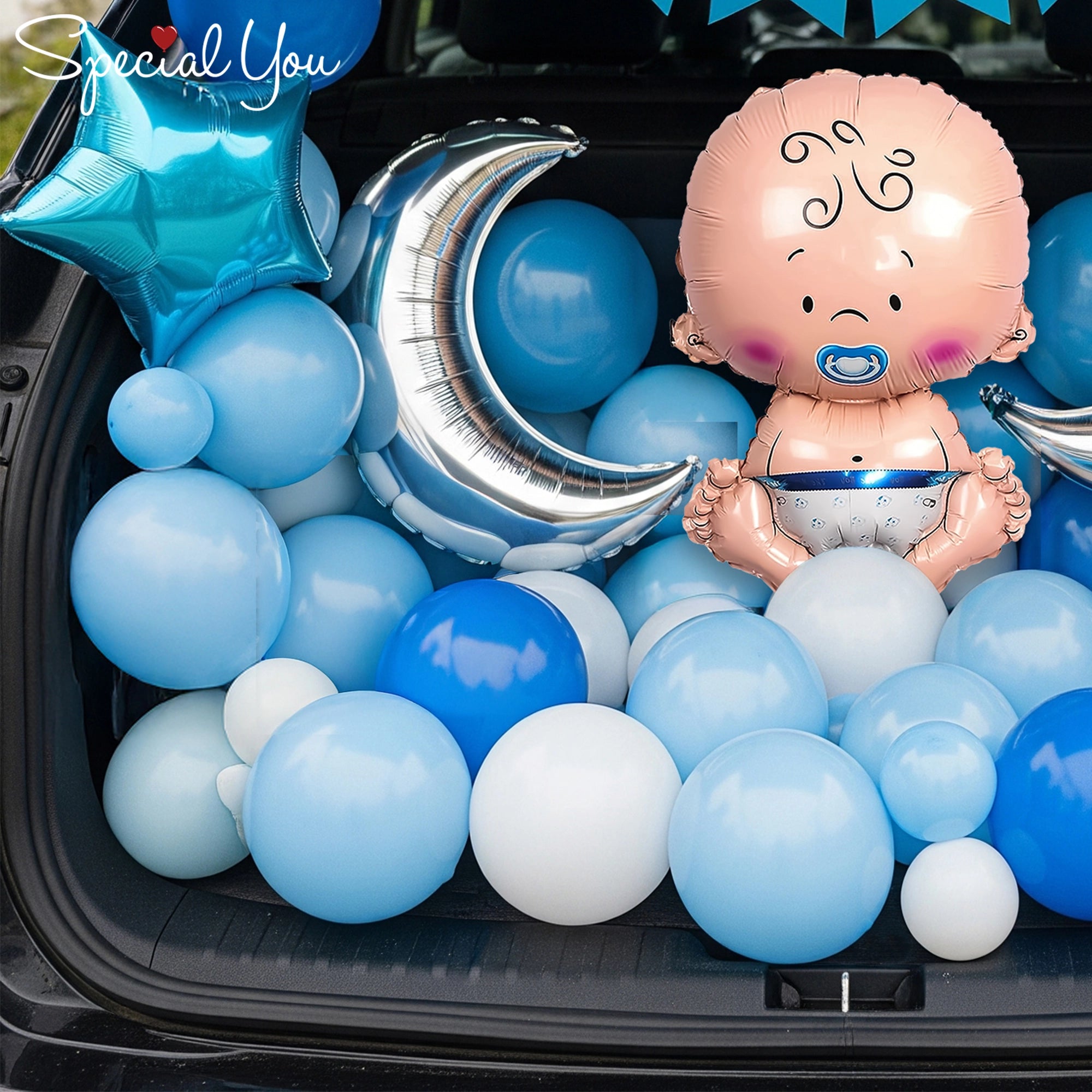 Blue Car Boot Welcome Baby Decor