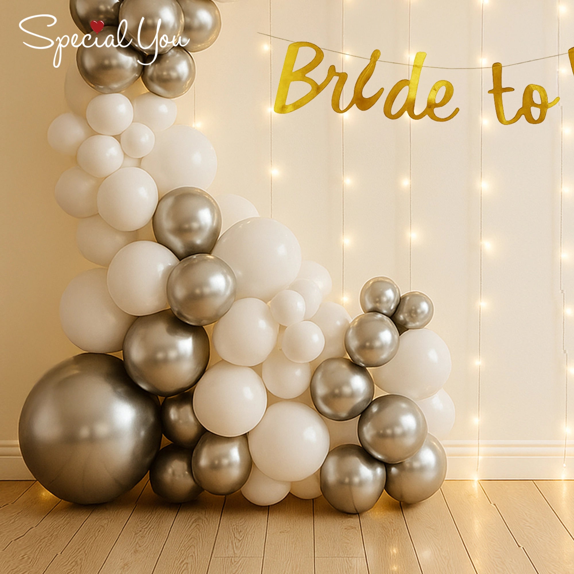 Silver Glow Balloon Arch for Bride-to-Be