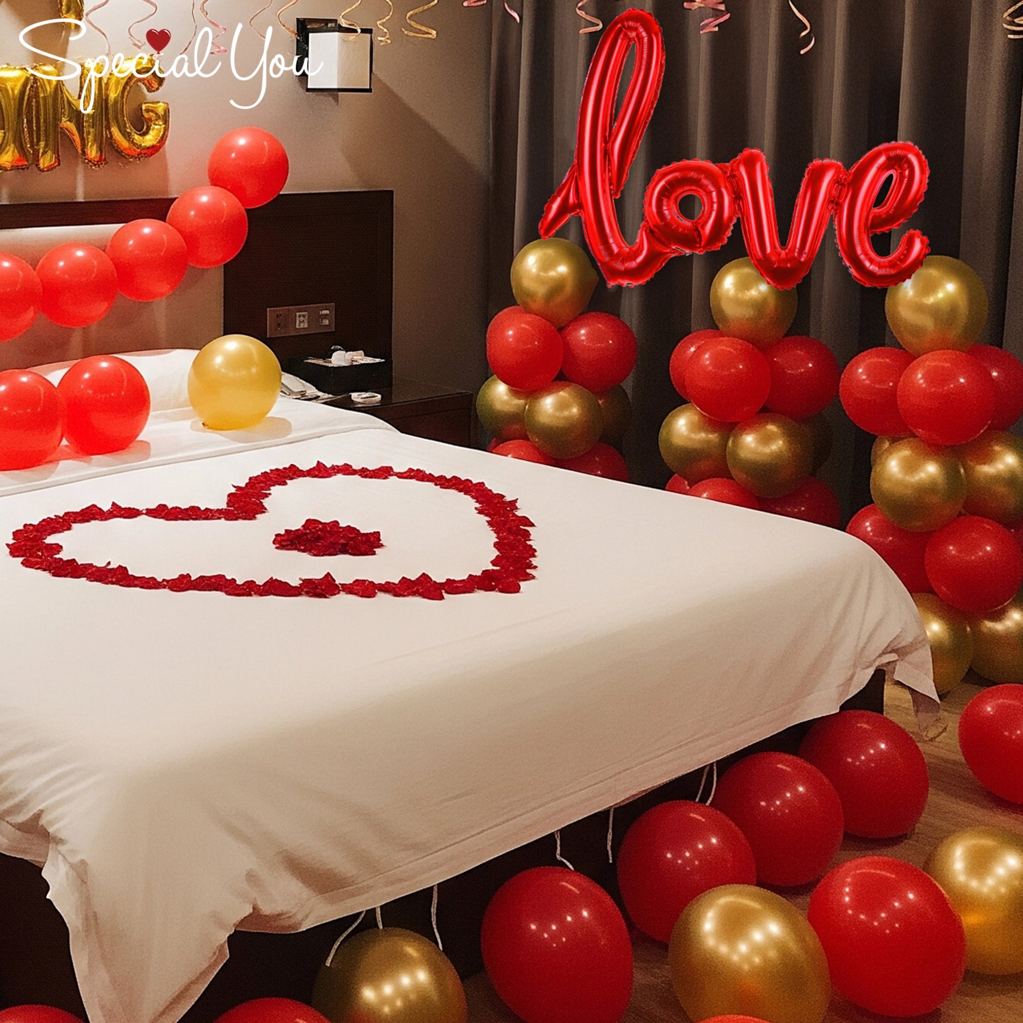 Golden & Red Wedding Room Decor