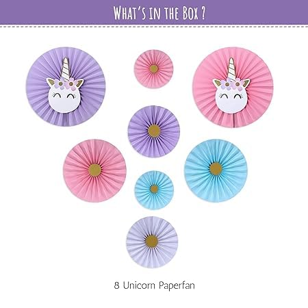 Unicorn Paper Fans wall decoration item pack of 8pcs