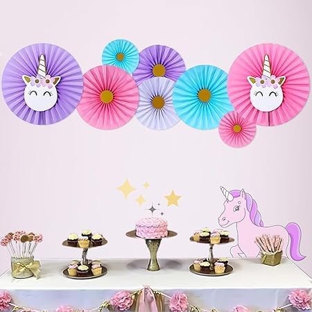 Unicorn Paper Fans wall decoration item pack of 8pcs