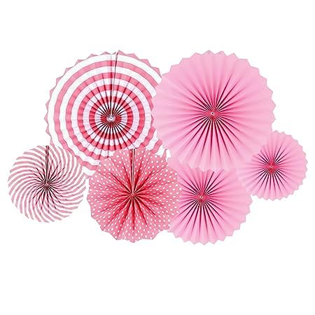 Pink Paper Fans hanging for wall backdrop pack of 6