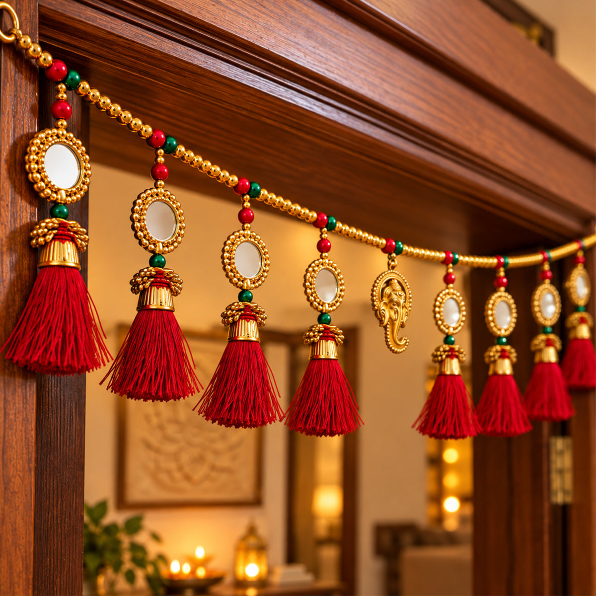Red Mirror Toran for Diwali Decoration for Home