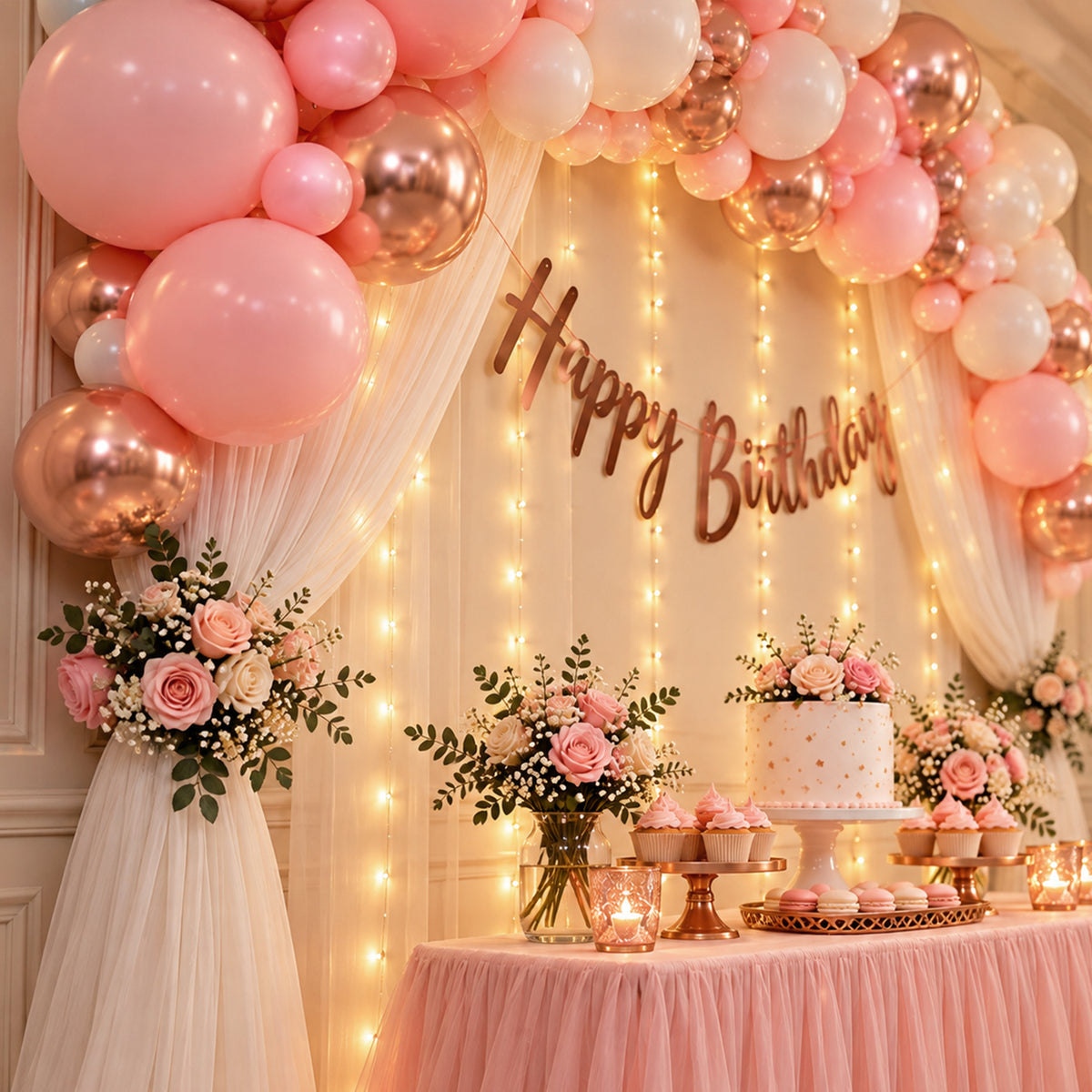 Rose Gold Pink Theme Birthday Decoration DIY Kit