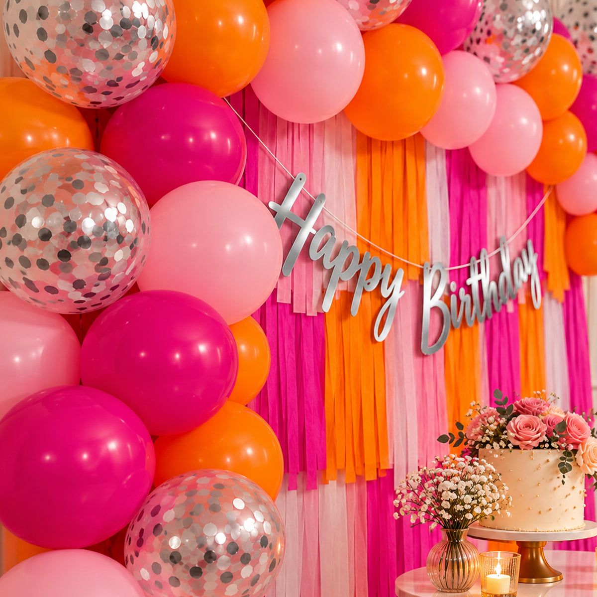 Pink & Orange Crepe Paper Birthday Decoration DIY Kit
