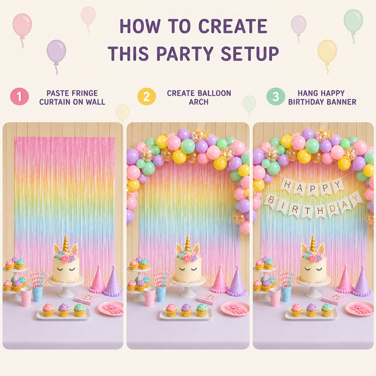 Unicorn Theme Pastel Balloons Birthday Decoration DIY Kit