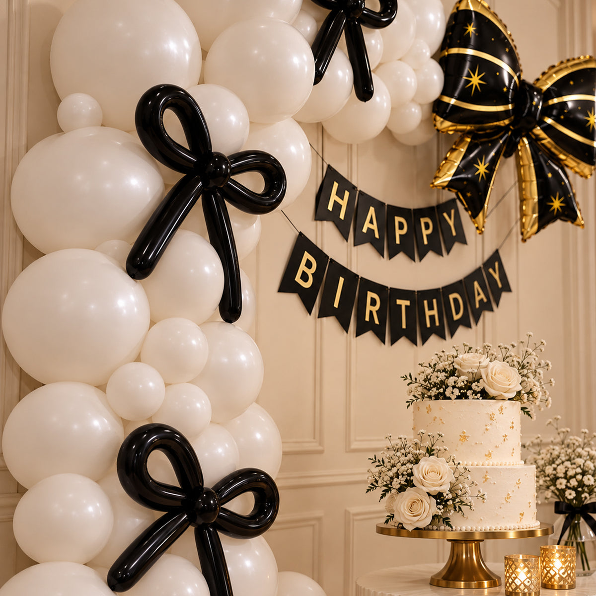 White & Black Bow Theme Birthday Decoration DIY Kit