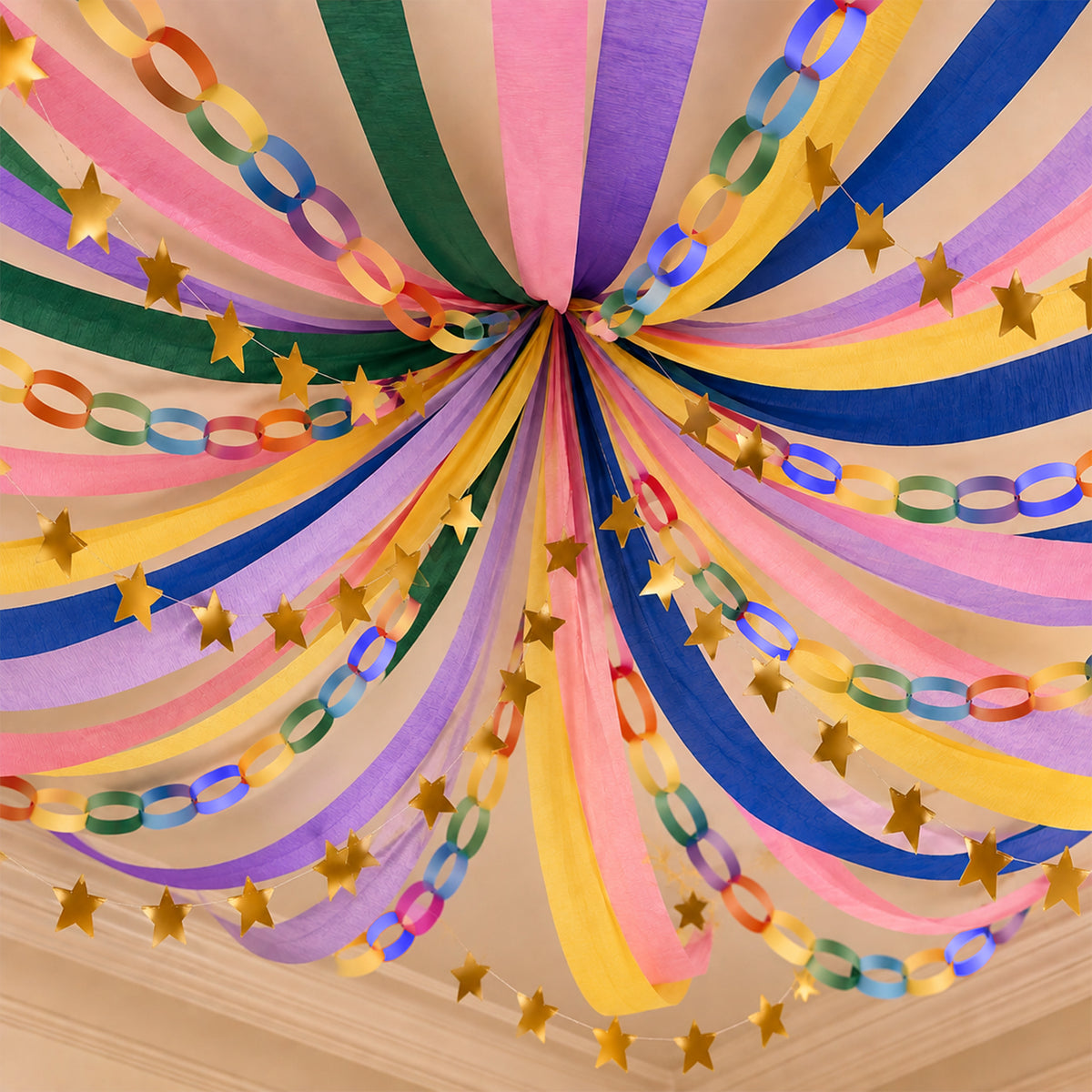 Multicolor Crepe Paper Birthday Decoration DIY Kit with Star Bunting