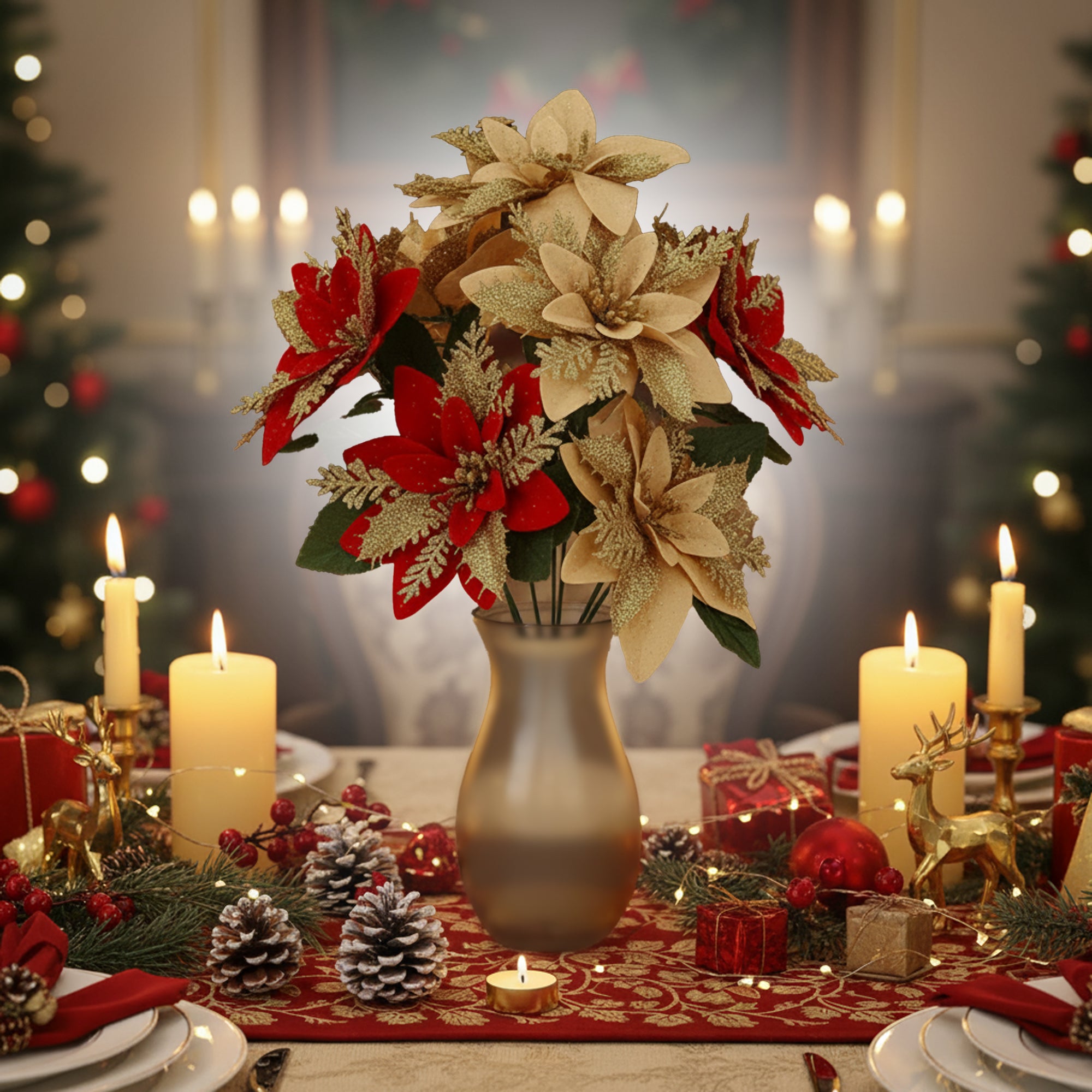 Glitter Poinsettia Flowers Set