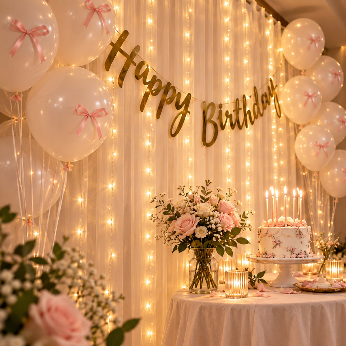 White & Pink Bow Theme Birthday Decoration DIY Kit