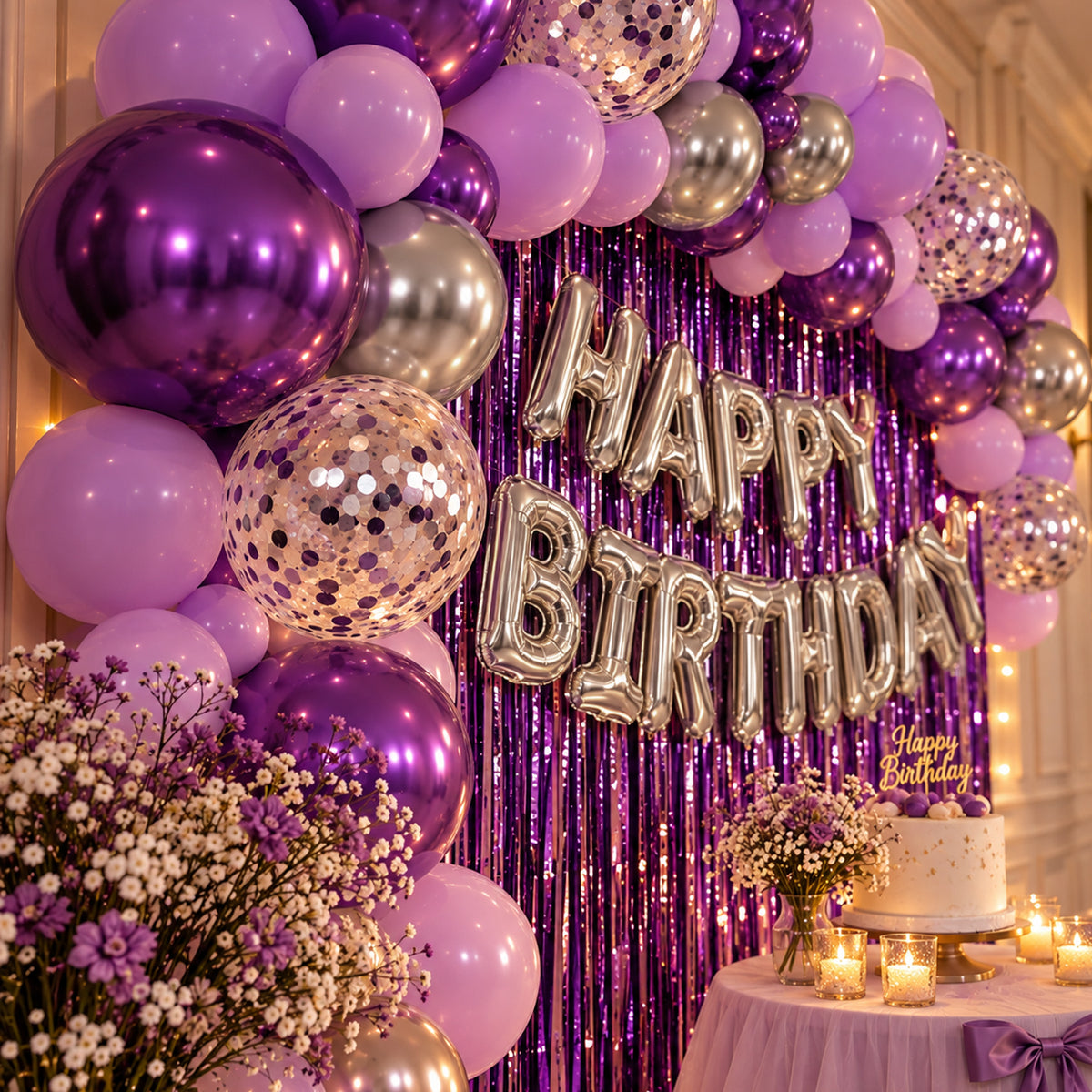 Purple & Silver Theme Birthday Decoration DIY Kit