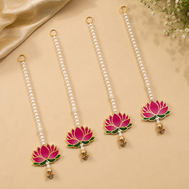 Pearl Lotus Wall Hanging for Ganpati Decoration – Pack of 4