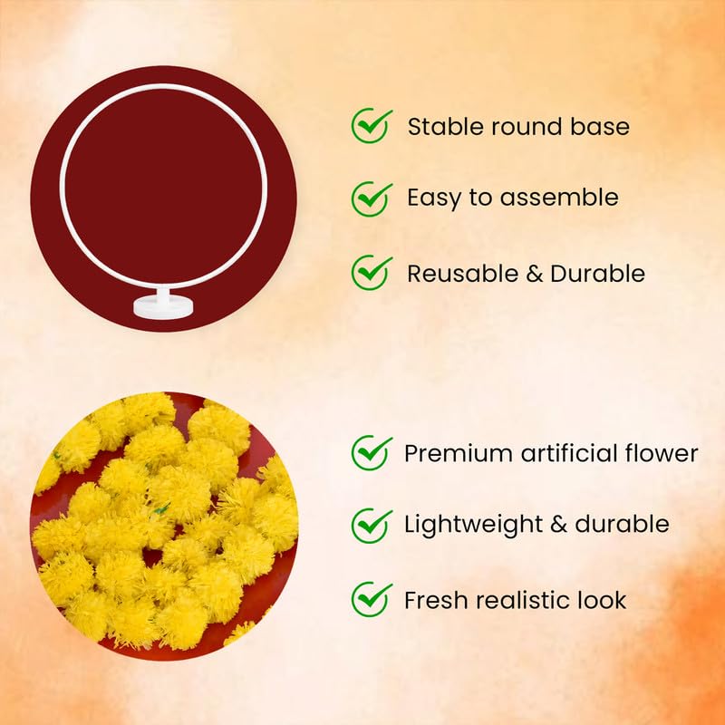 Ganpati Decoration Kit with Yellow Backdrop Stand & Marigold Garlands – 10 Pcs