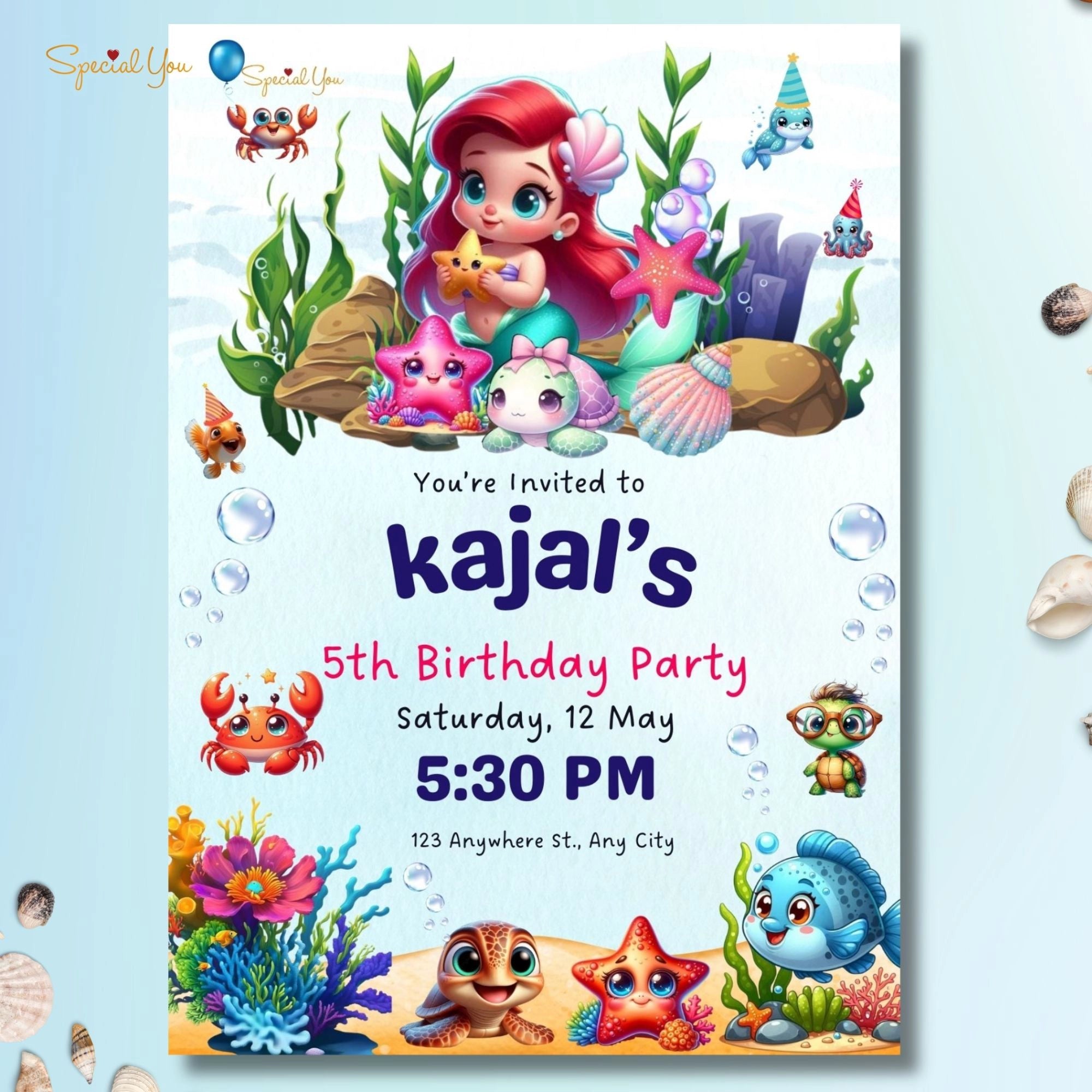 Mermaid Theme Birthday E-Invite
