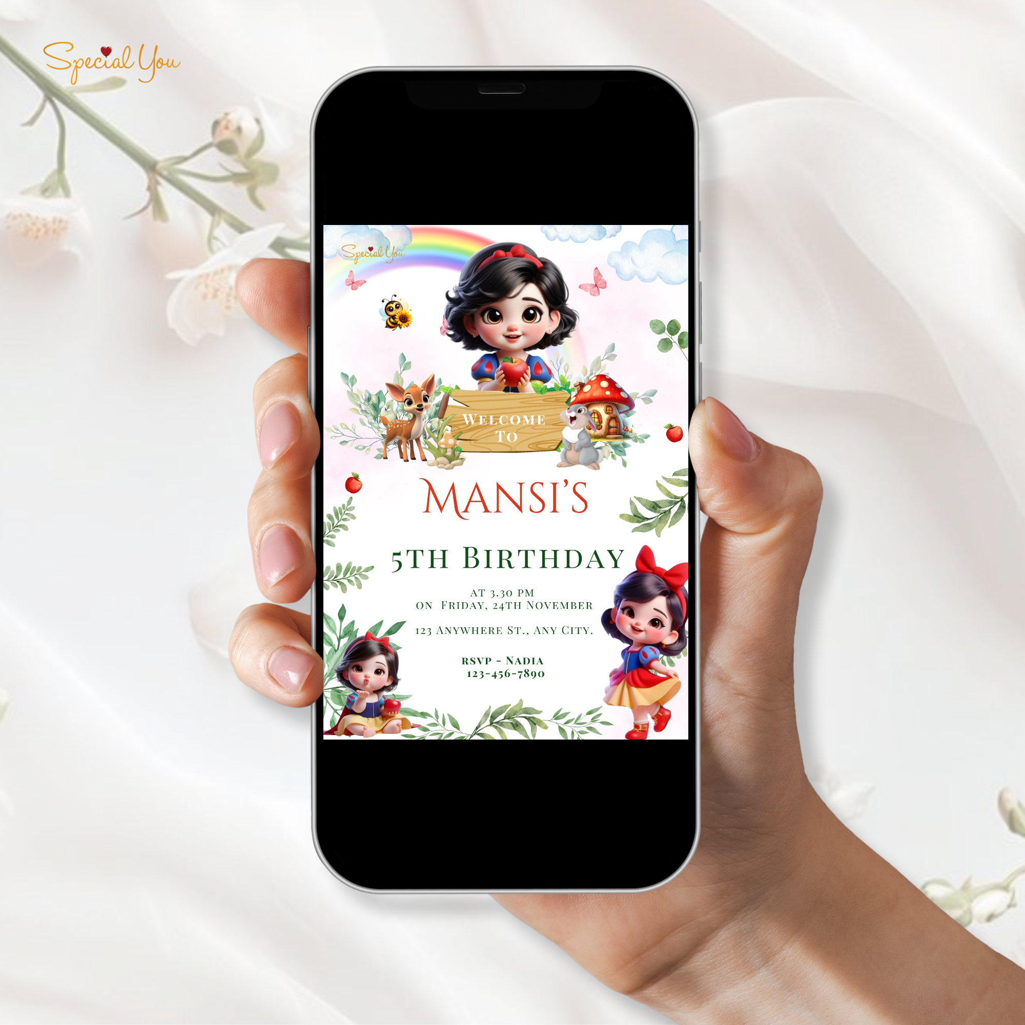 Snow White Themed Birthday E-Invite
