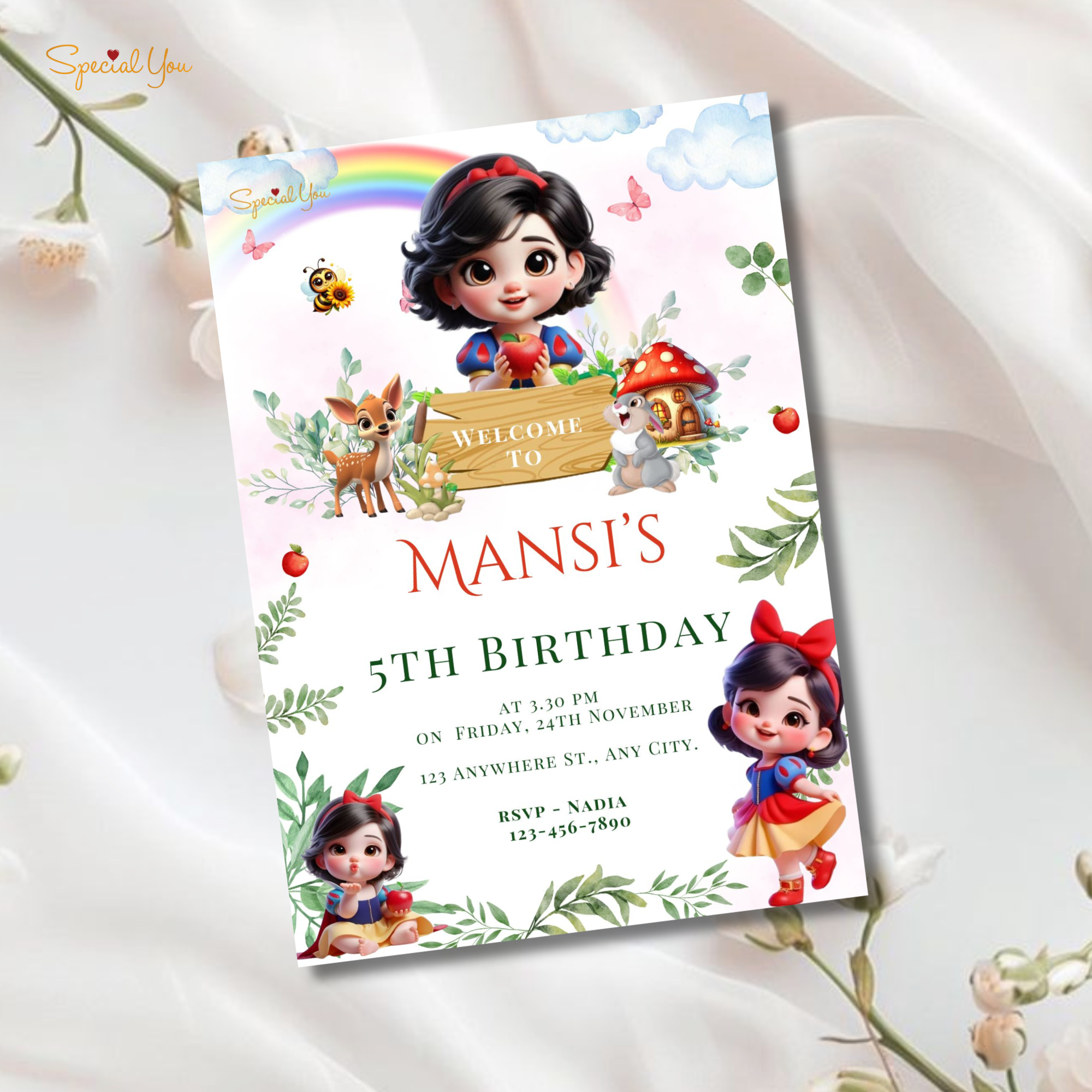 Snow White Themed Birthday E-Invite