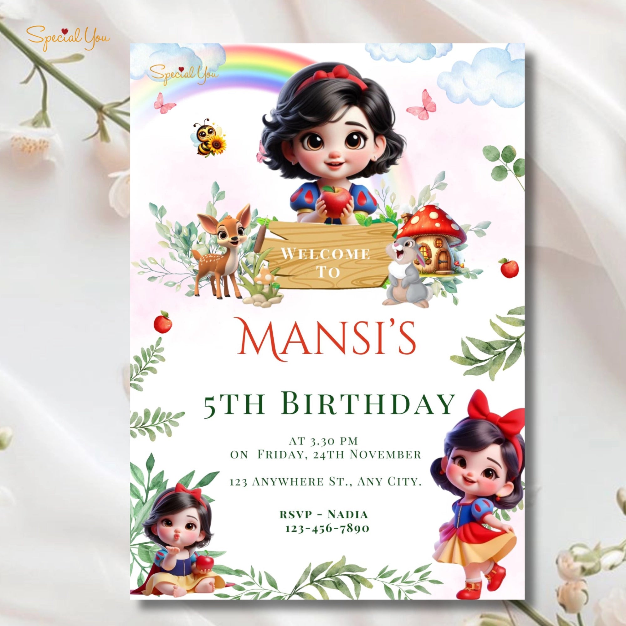 Snow White Themed Birthday E-Invite