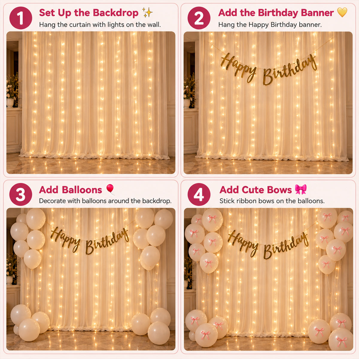 White & Pink Bow Theme Birthday Decoration DIY Kit
