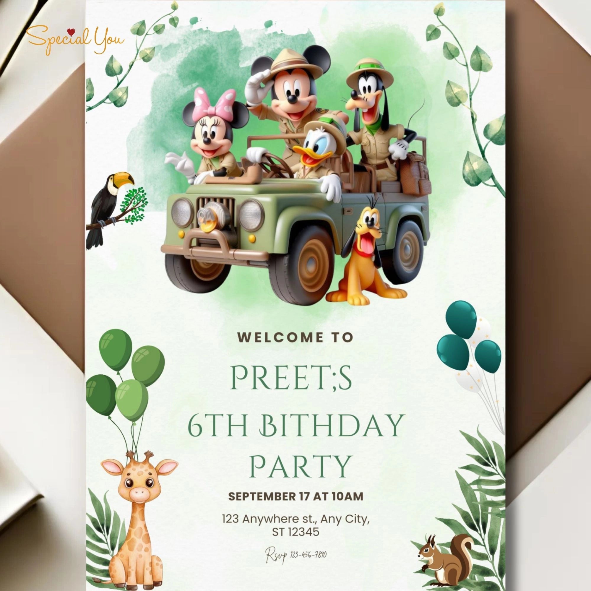 Mickey & Friends Safari Party E -Invite