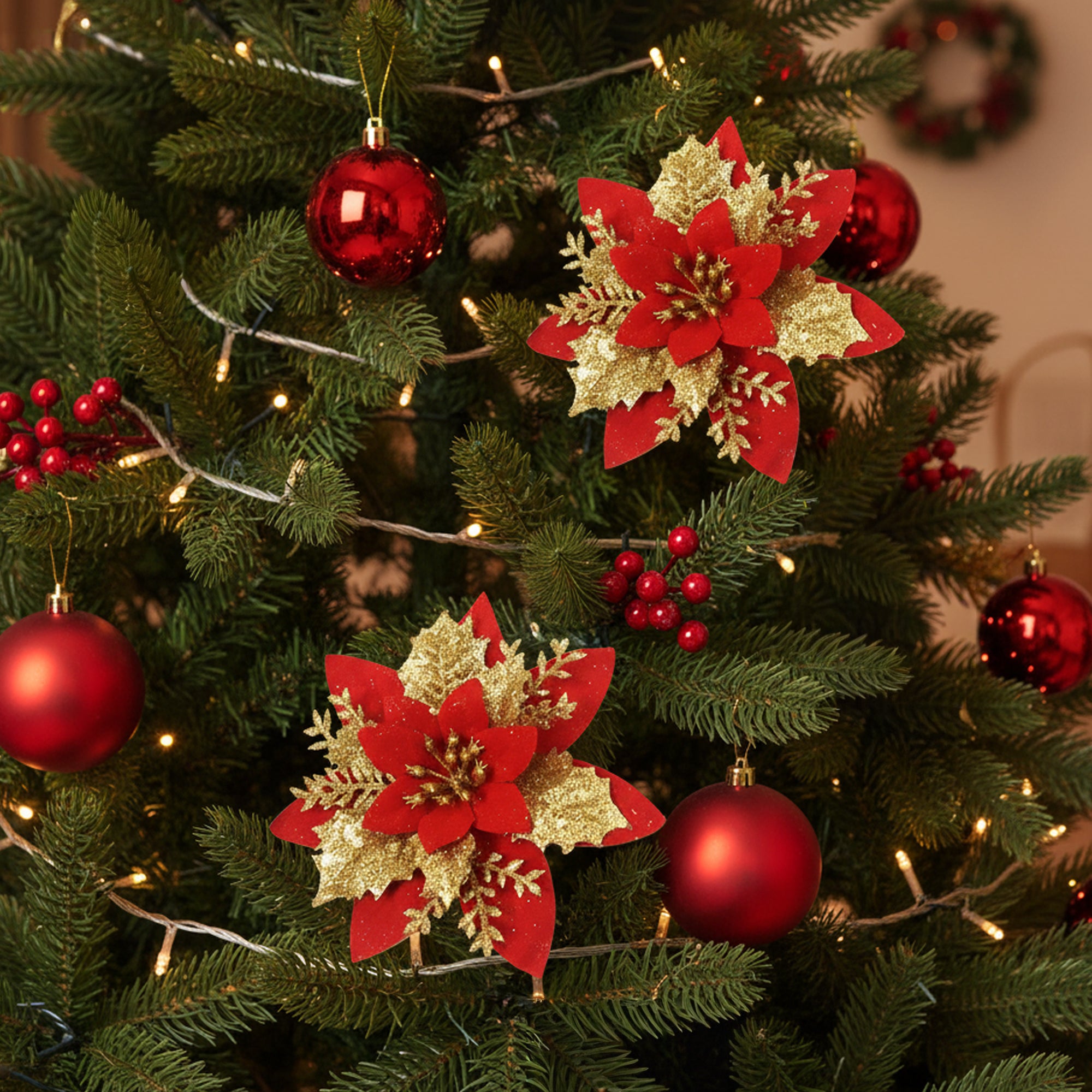 Artificial Red Poinsettia Flower Bunch