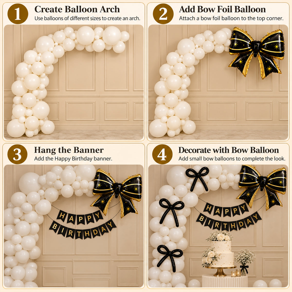 White & Black Bow Theme Birthday Decoration DIY Kit