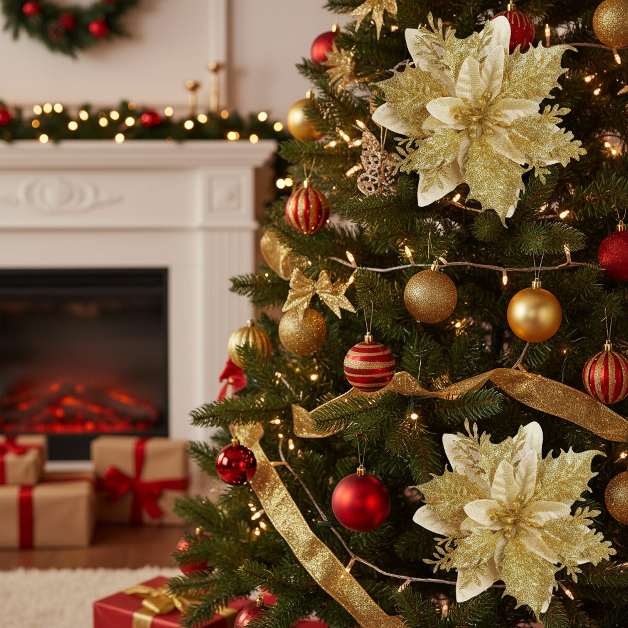 Christmas Decor Gold Poinsettia Flower - 5pcs