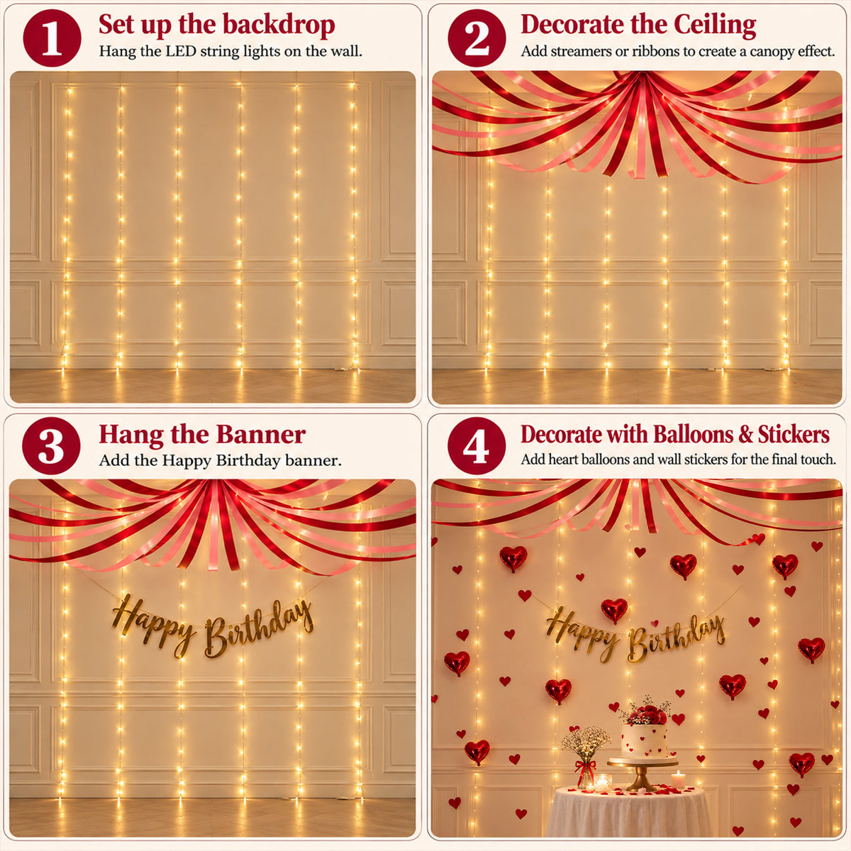 Red & Pink Heart Theme Birthday Decoration DIY Kit