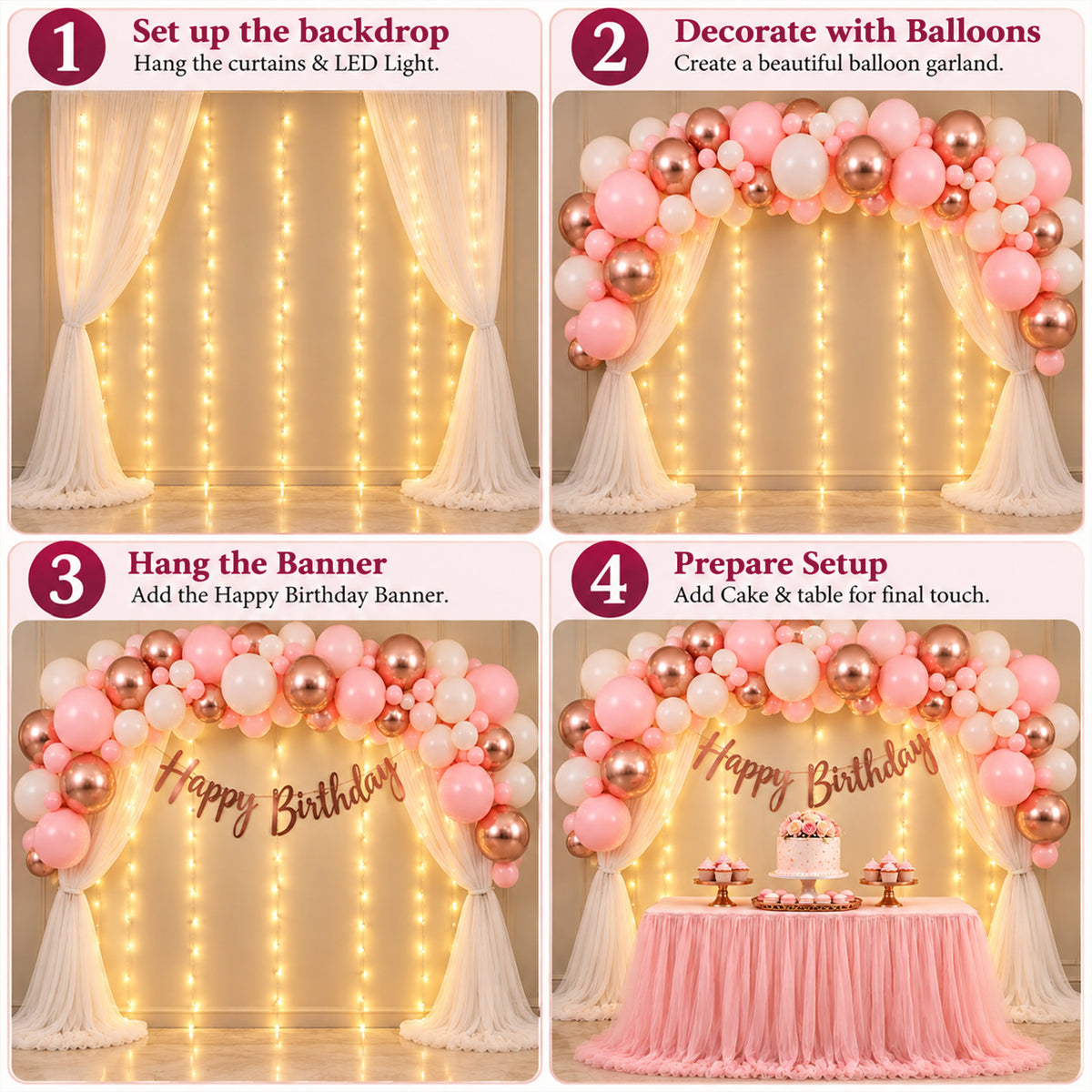 Rose Gold Pink Theme Birthday Decoration DIY Kit