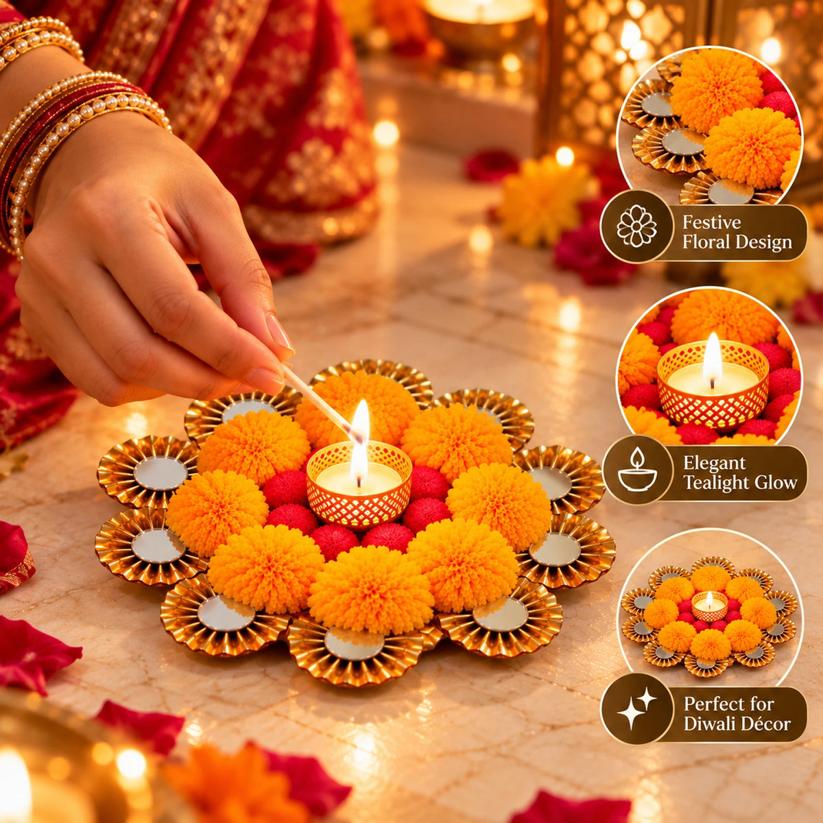 Rangoli T-Light Mat for Diwali Decoration (Set of 2)