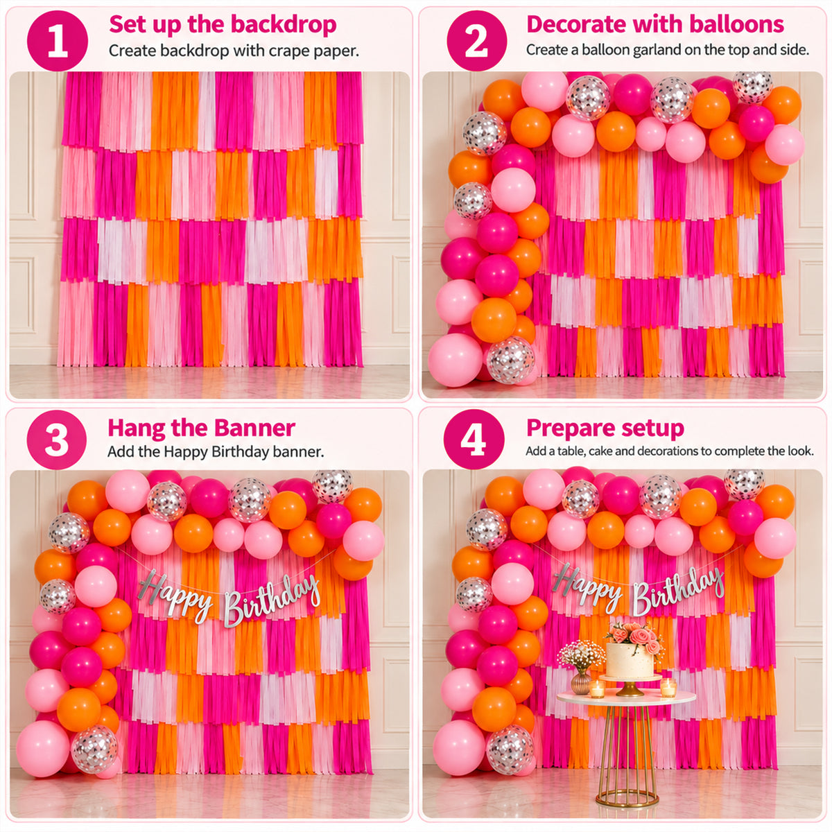 Pink & Orange Crepe Paper Birthday Decoration DIY Kit