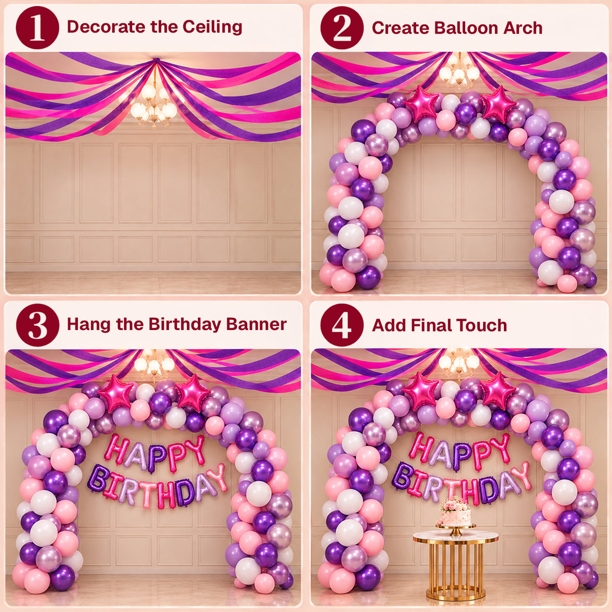 Purple Theme Crepe Paper Birthday Decoration DIY Kit