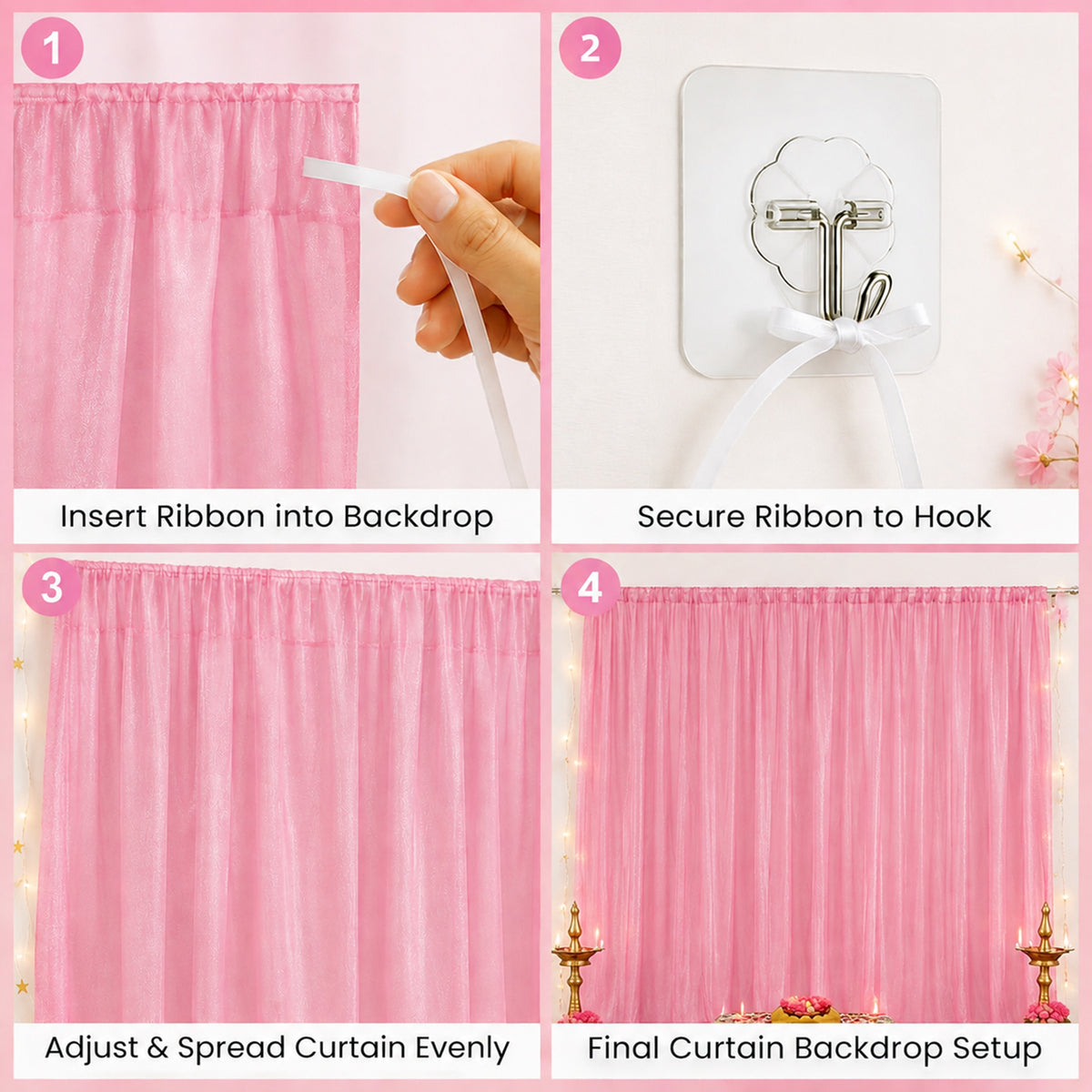 Backdrop: Pink Tulle Net Decorative curtain- Set of 2
