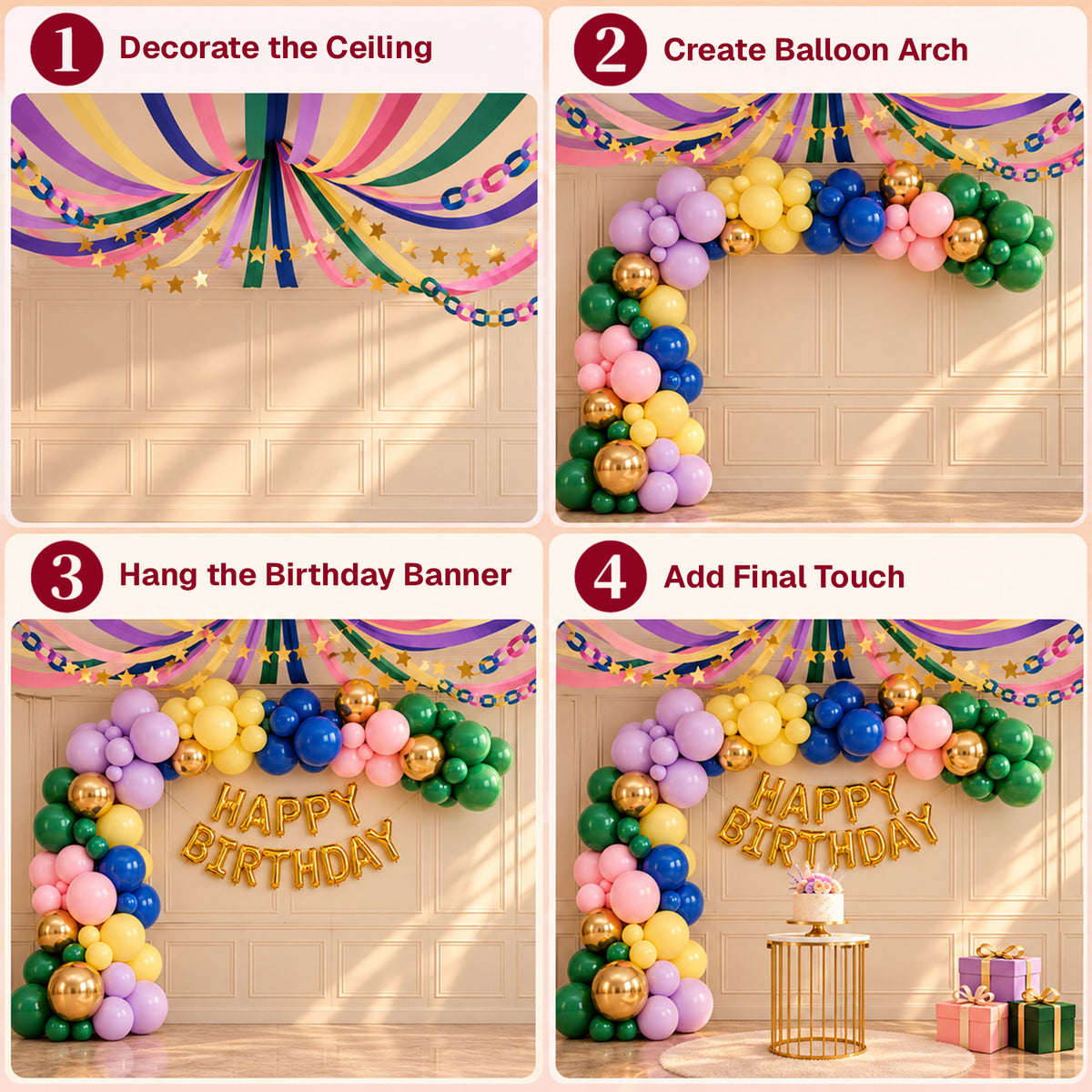 Multicolor Crepe Paper Birthday Decoration DIY Kit with Star Bunting