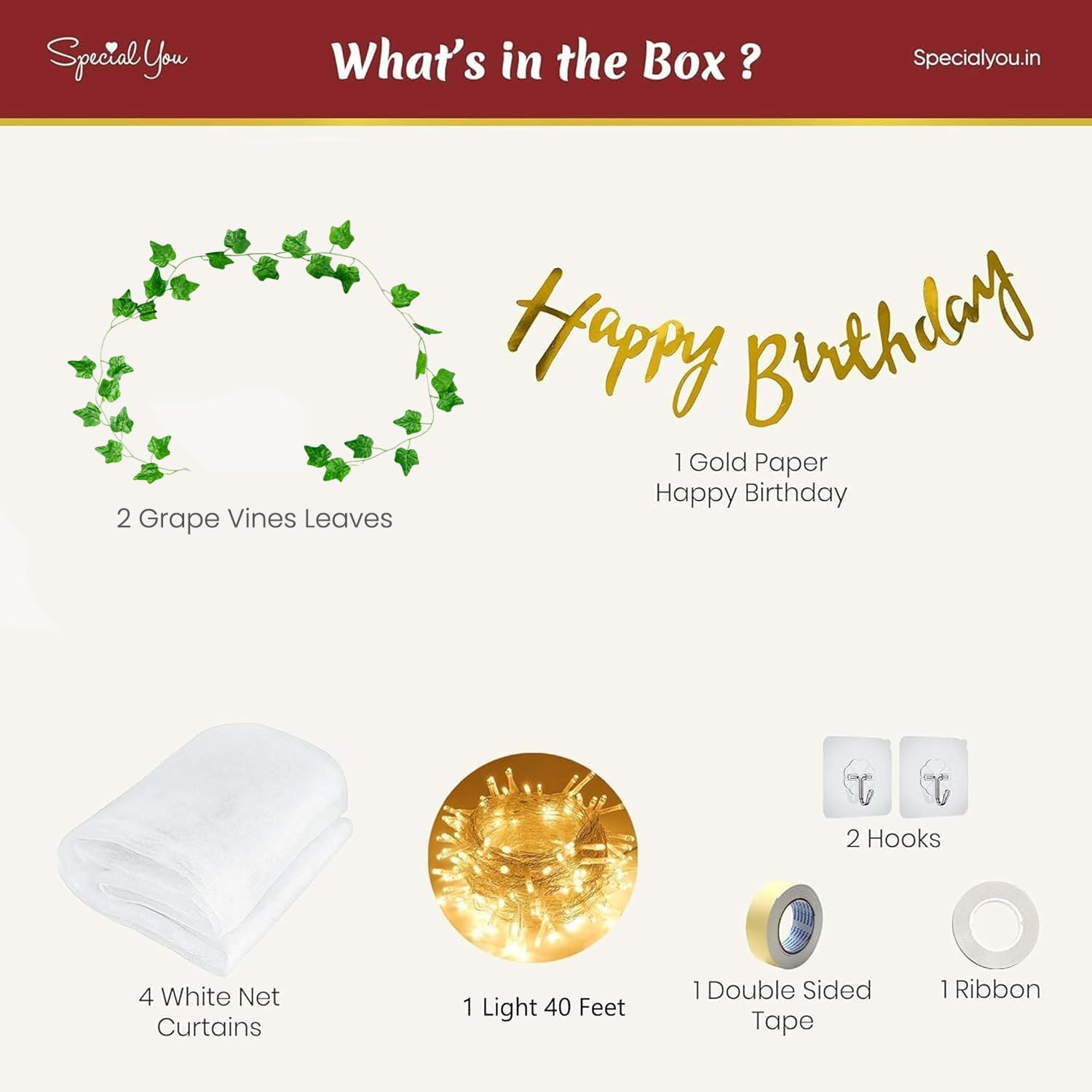 White Curtain DIY Birthday Decor Kit