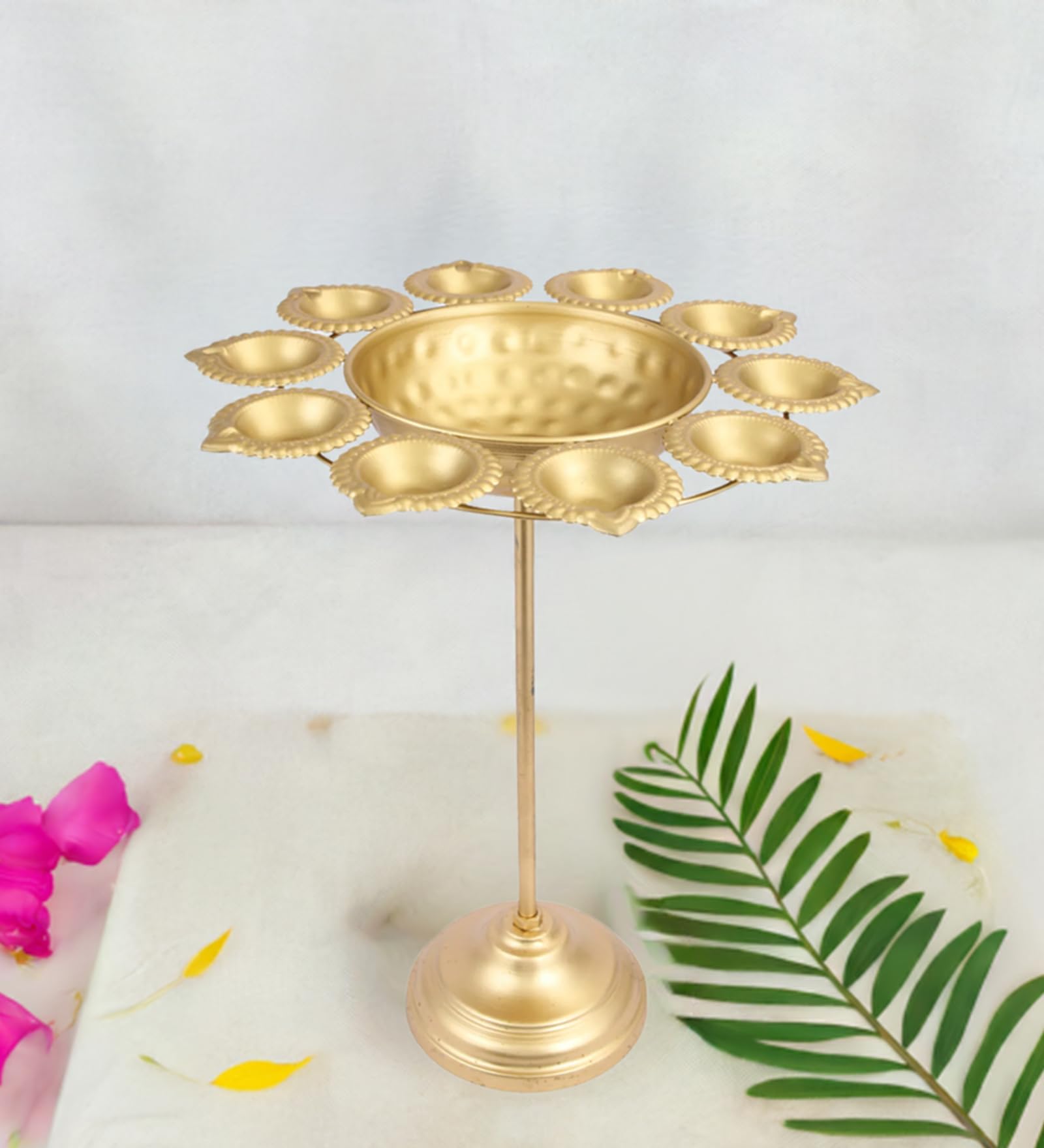 Metal Gold Diya Stand for Puja Decoration