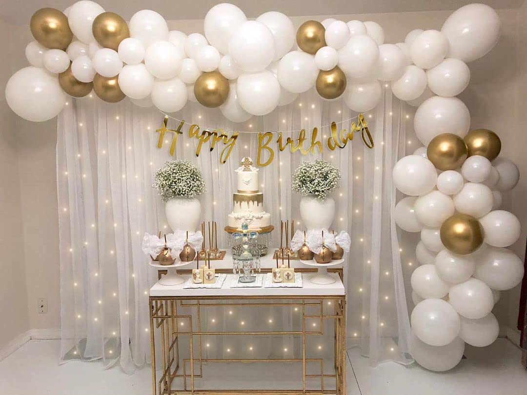 white and gold balloons for birthday