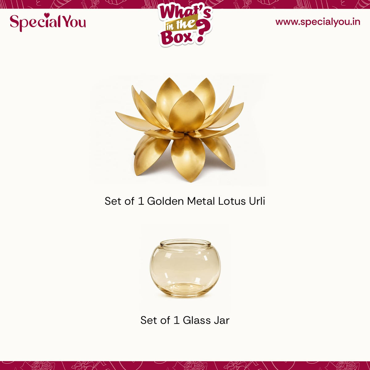 Lotus Urli Bowl with Glass Jar for Diwali Decor