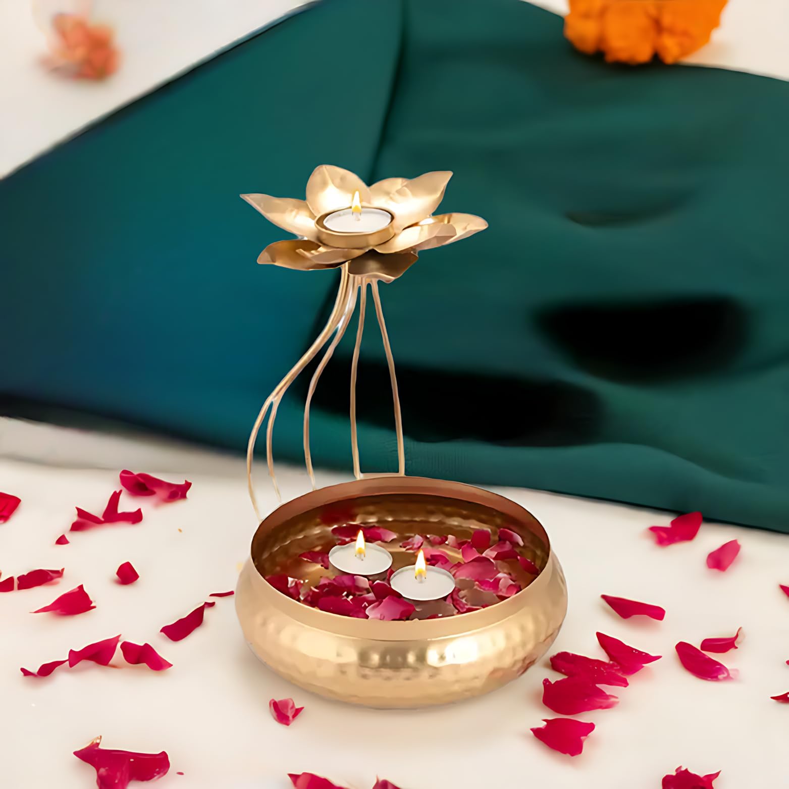 Lotus Urli Bowl with Tea Light Candles for Diwali Decoration