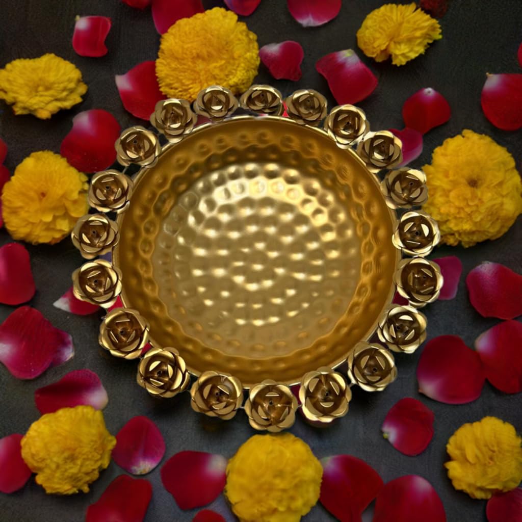 Gold Rose Bowl 13 Inch for Diwali Decor