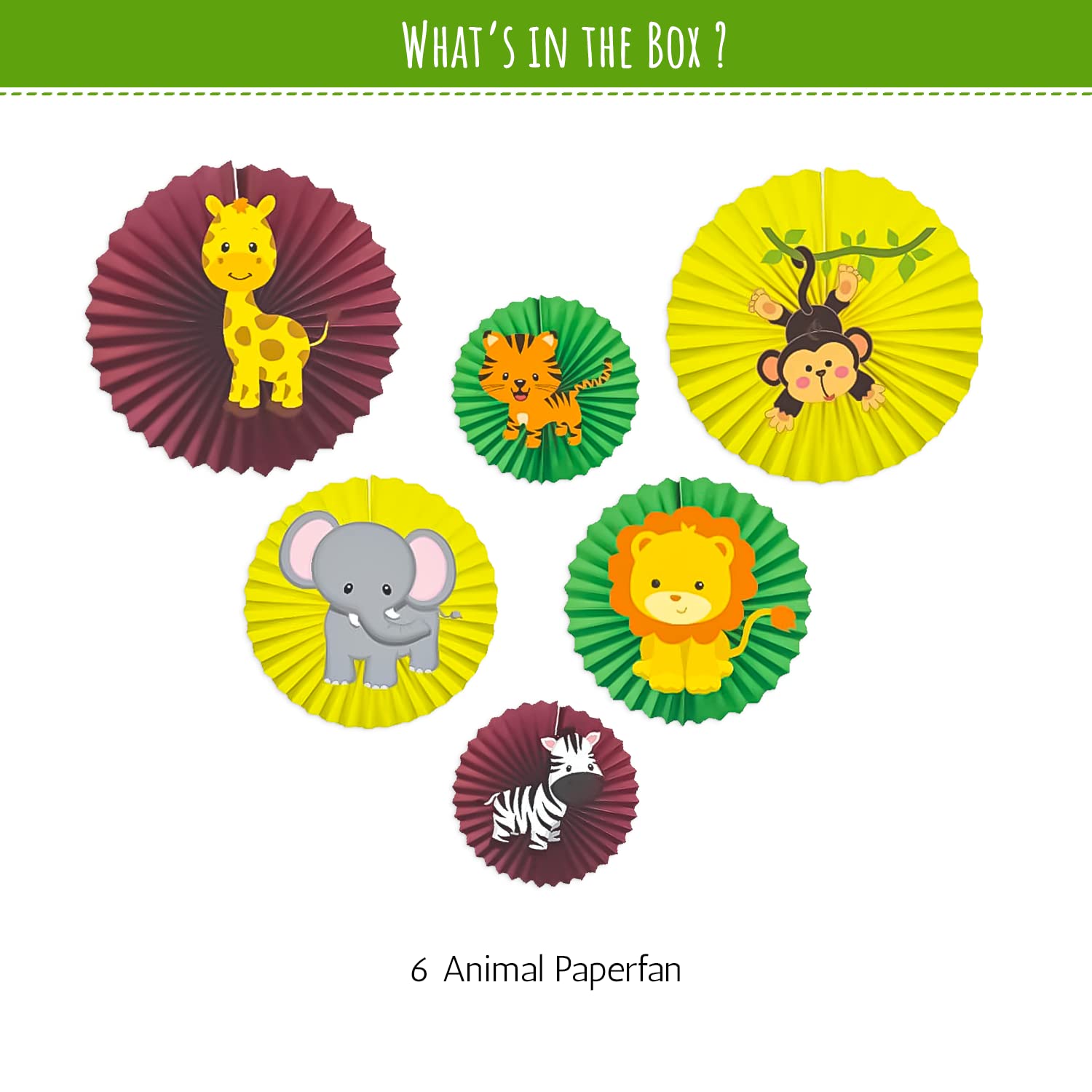 Animal theme Paper Fans for kids pack of 6