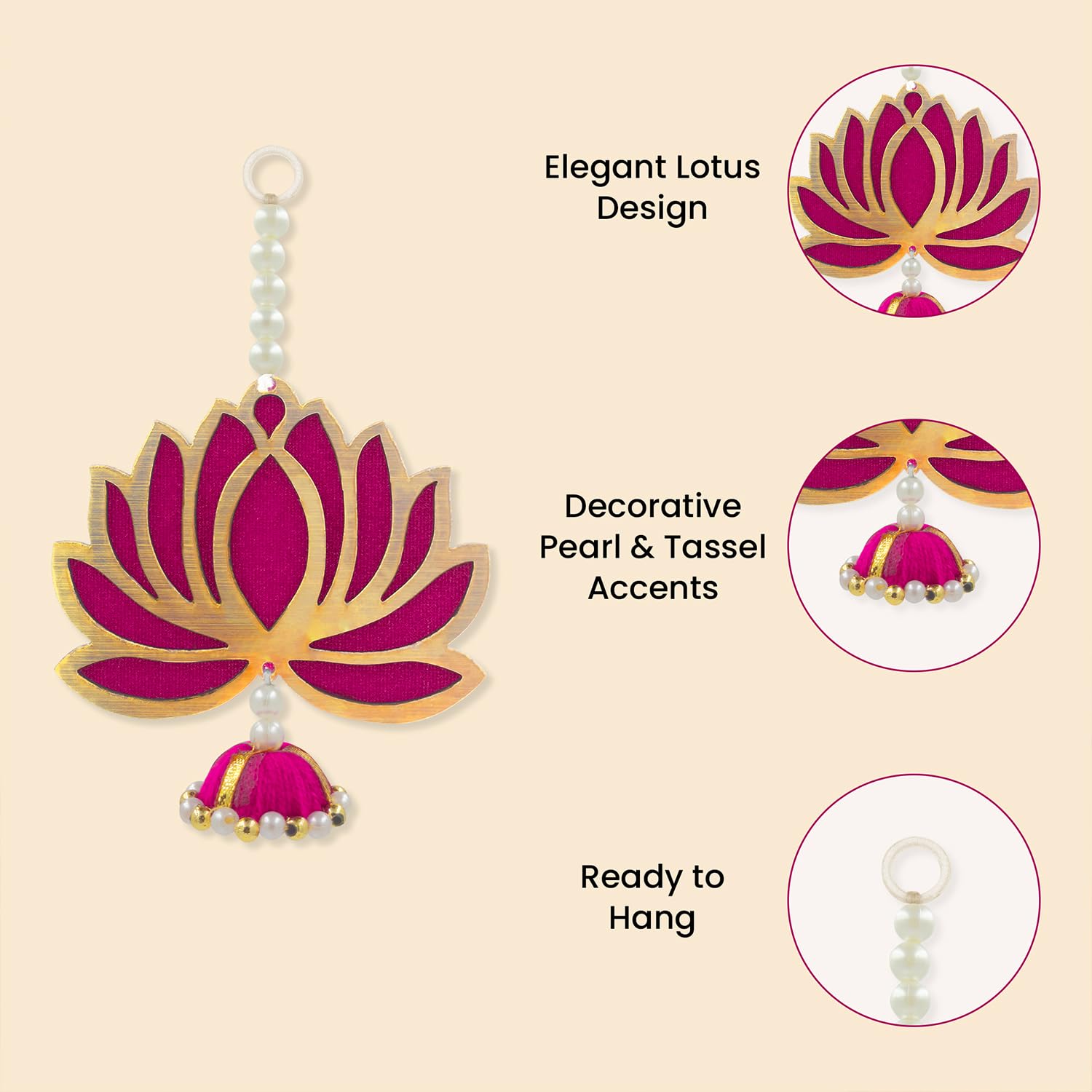 Lotus Harmony Ganpati Stand Set – White Stand with Lotus Hangings (6 Pieces)
