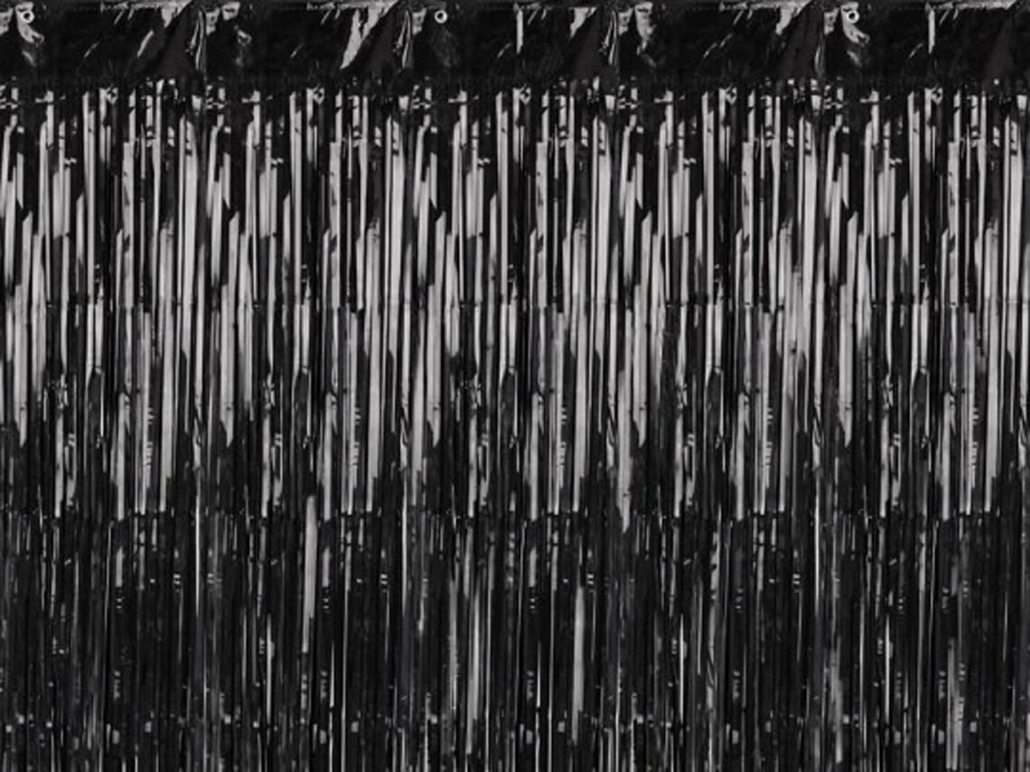 Black metallic fringe curtain (pack of 3) for party backdrop