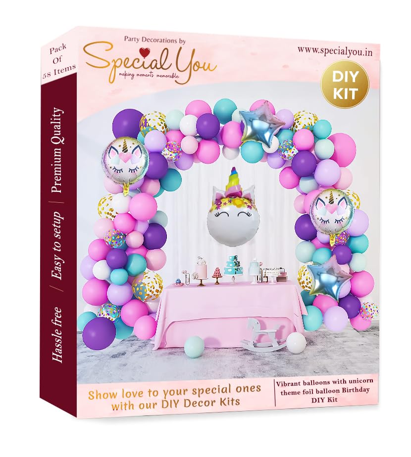 Unicorn theme birthday decoration item with unicorn foil balloon set. - Special You