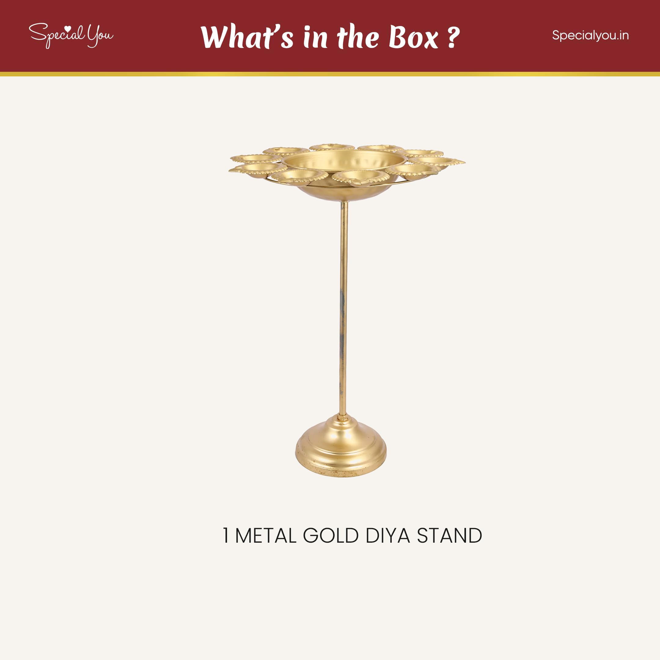 Metal Gold Diya Stand for Puja Decoration