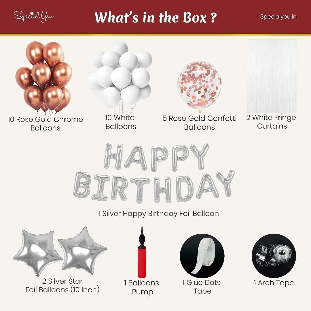 Rose Gold and White Birthday Decoration Kit