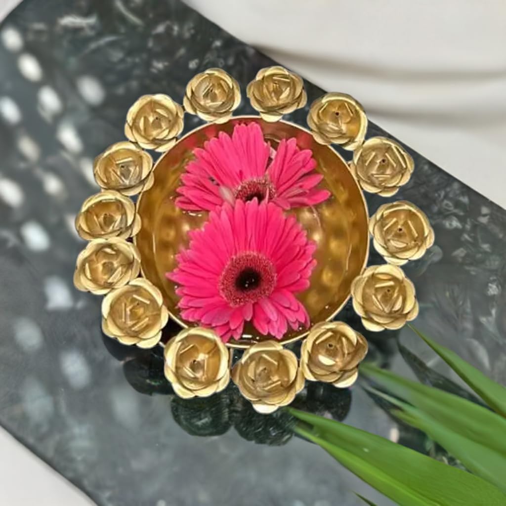 Gold Rose Bowl 13 Inch for Diwali Decor
