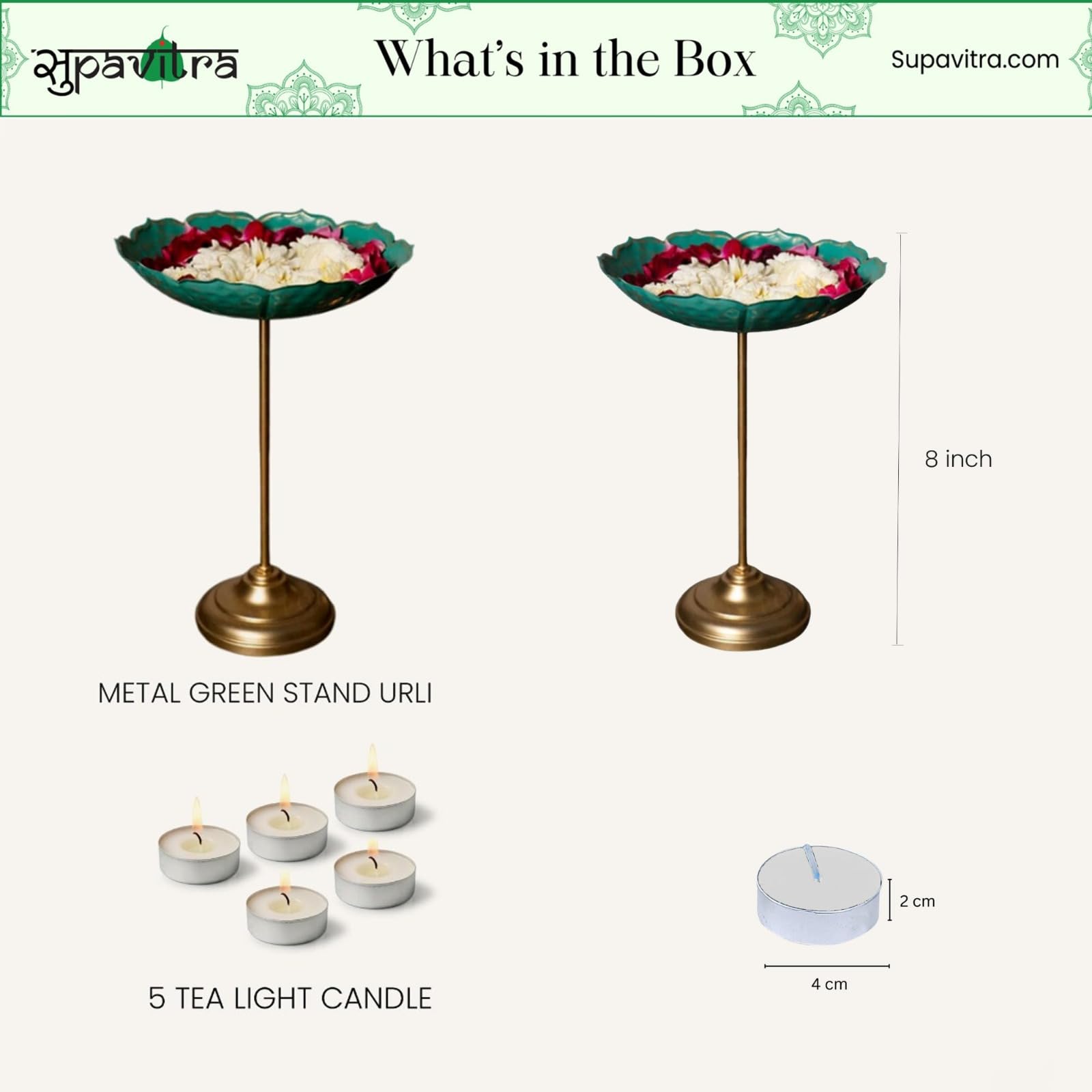 Green Stand Urli Bowl with Tea Light Candles for Home Decor