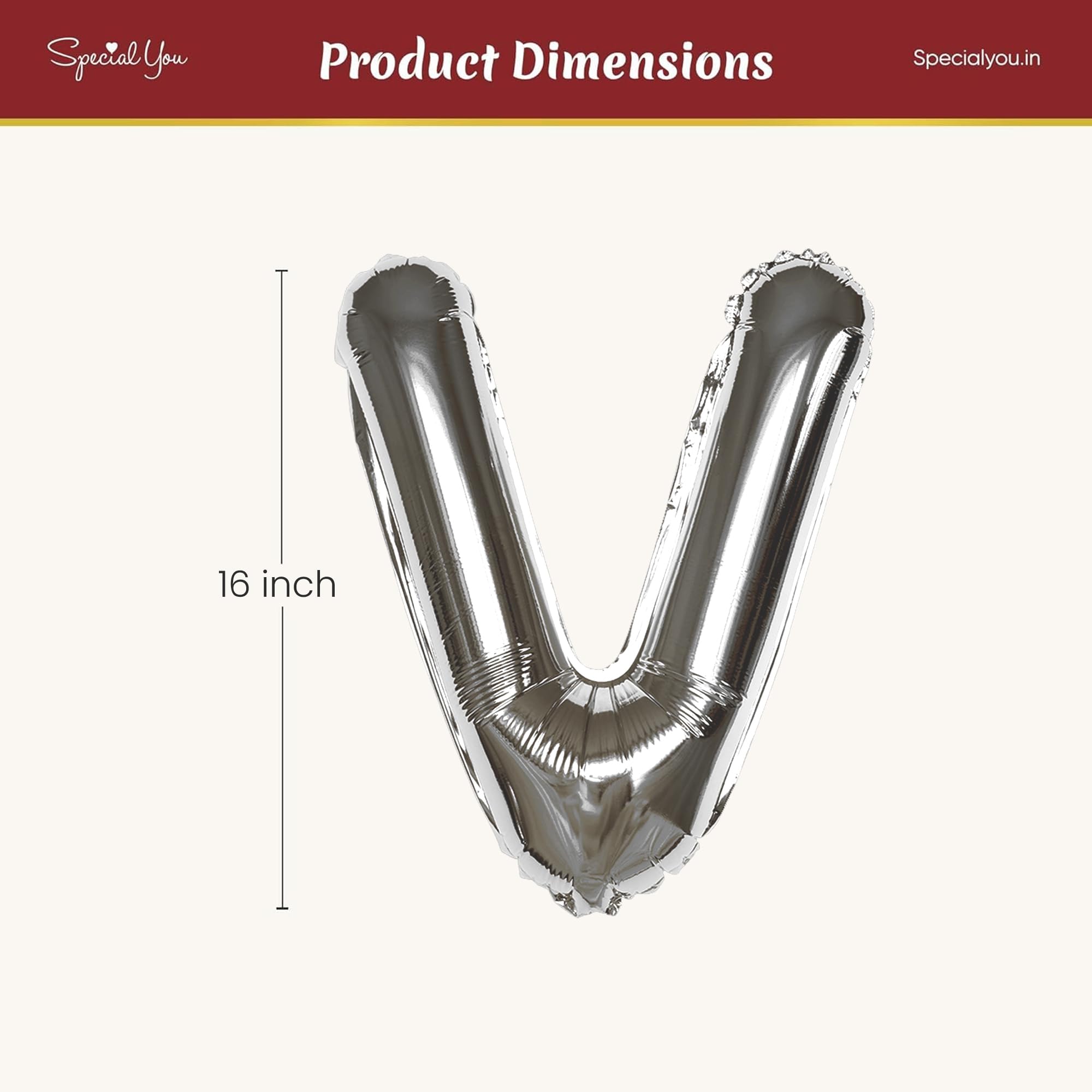 Silver V Letter Foil Balloon - Special You