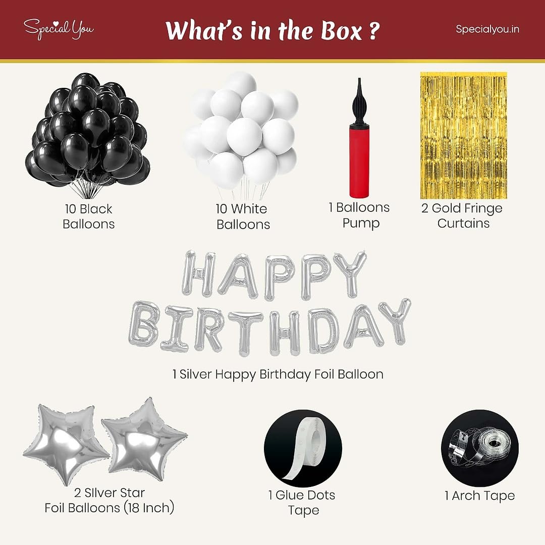 Black, White & Gold Birthday Decoration Kit